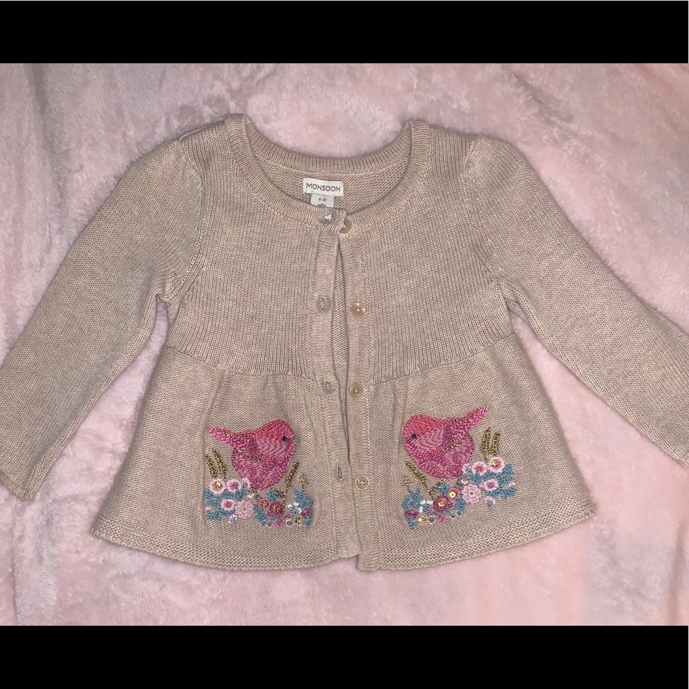 Monsoon bird embroidery cardigan sweater 6/12m
